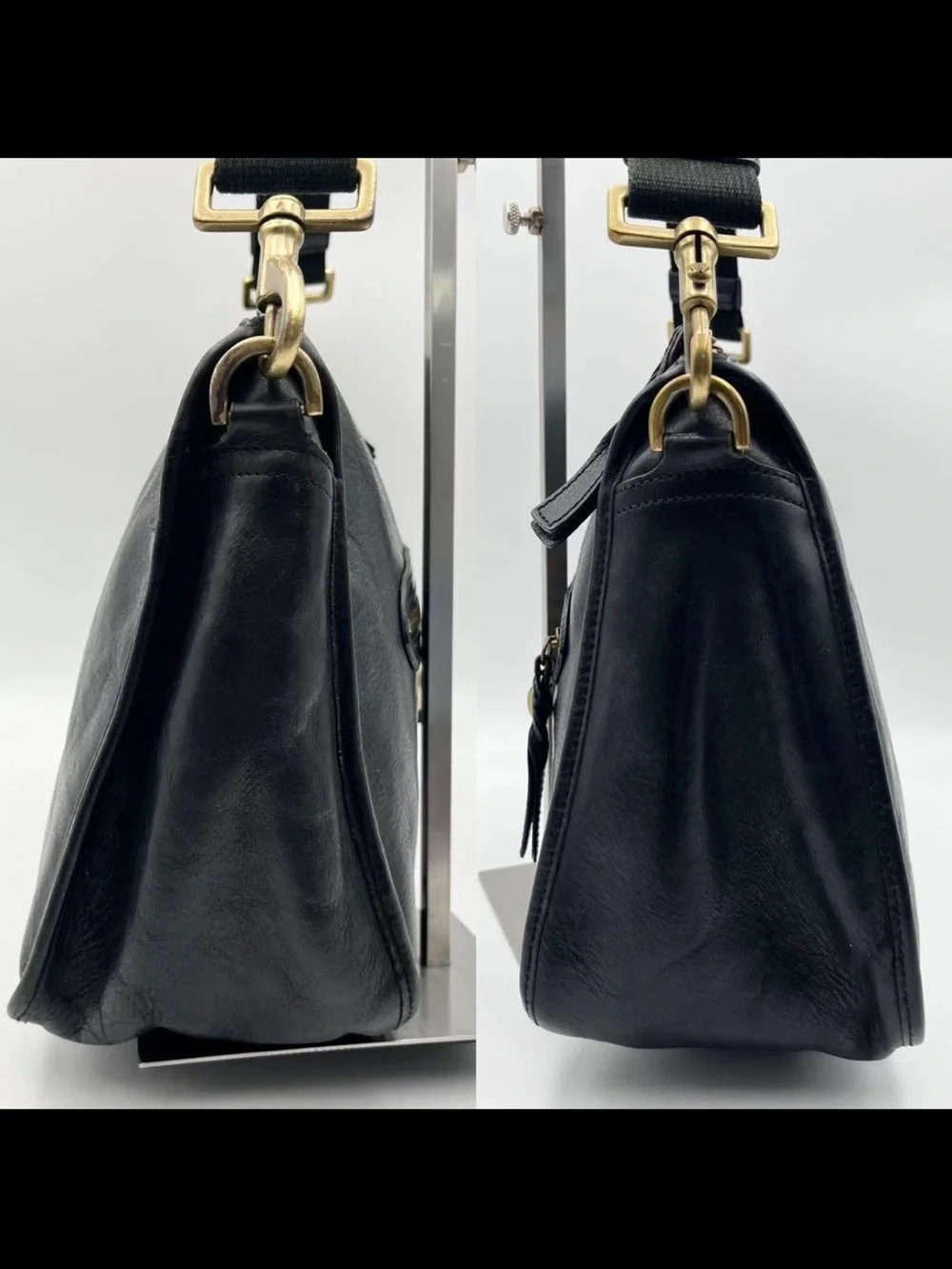 Mulberry Black Leather Shoulder Bag with Gold Hardware Accents